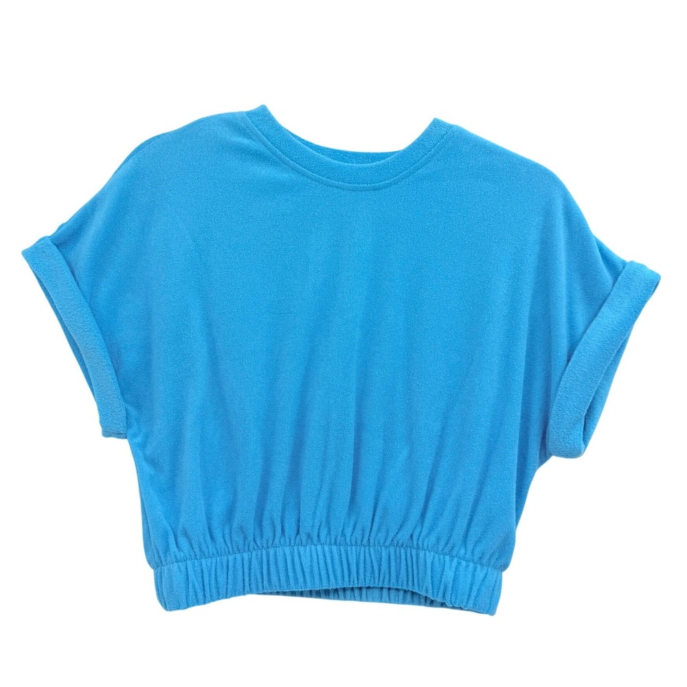 Elan‎ Terry Cloth Short Sleeve Crop Top XS Bright Blue Elastic Waistband NWT